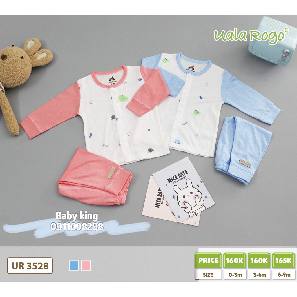 UR 3528. Bộ QA dài tay cài giữa sơ sinh vải thở họa tiết UALA ROGO