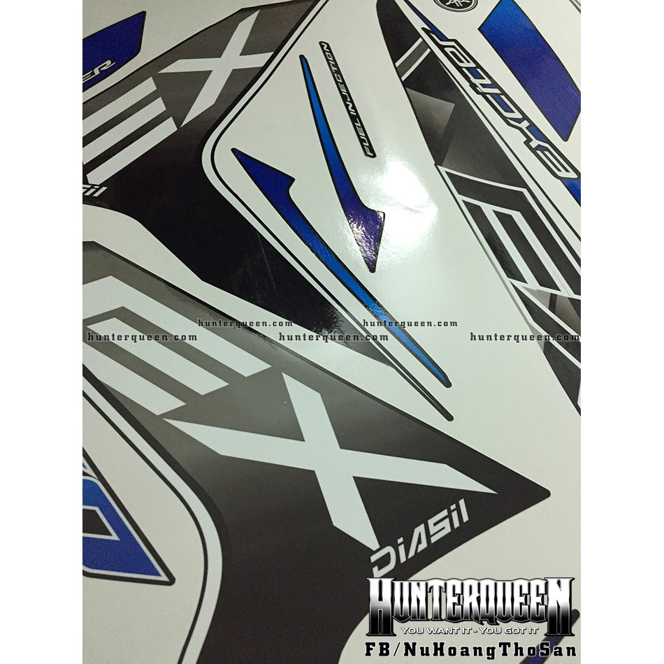 Tem Exciter 150. Tem rời chữ EX, xanh đậm nhạt. Dán xe đen. Xe màu khác vui lòng inbox