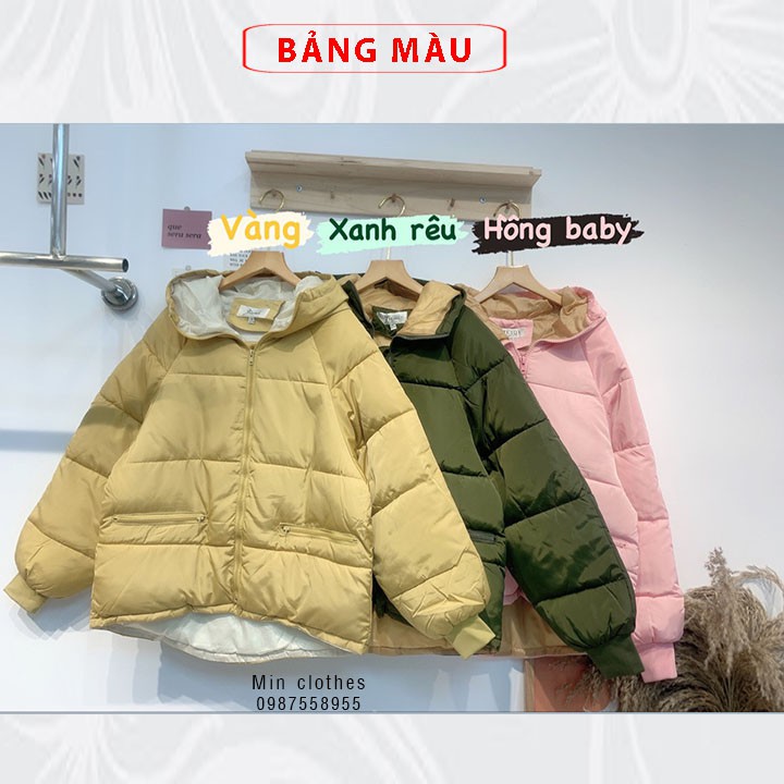 Áo phao nữ Hàn Quốc MIN19 áo khoác form rộng siêu nhẹ dáng dài chùm mông vải kaki chống nước màu vàng hồng thời trang | BigBuy360 - bigbuy360.vn