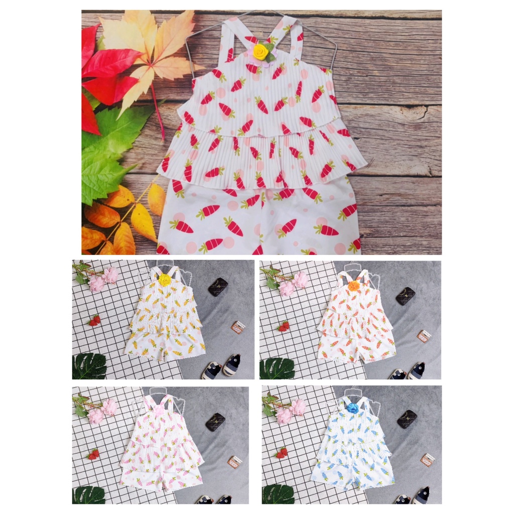 Bộ Lụa  Dây Xếp Li Đính Hoa Bé