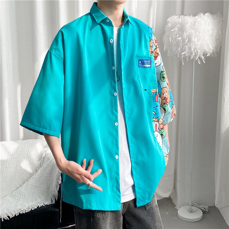 Áo Sơ Mi Tay Ngắn In Họa Tiết Hoạt Hình Phong Cách Hàn Quốc Cho Nam
