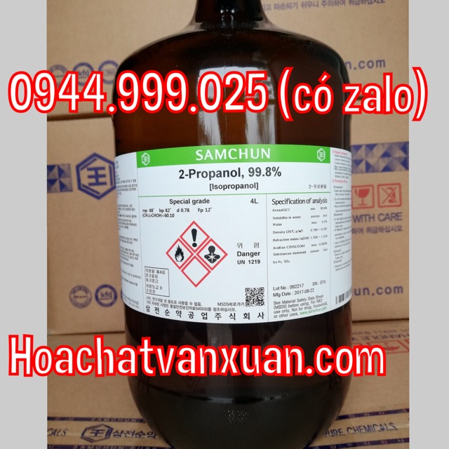 Hóa chất 2-Propanol 99.8% P3593 Samchun Hàn Quốc chai 4 lít isopropyl alcohol IPA