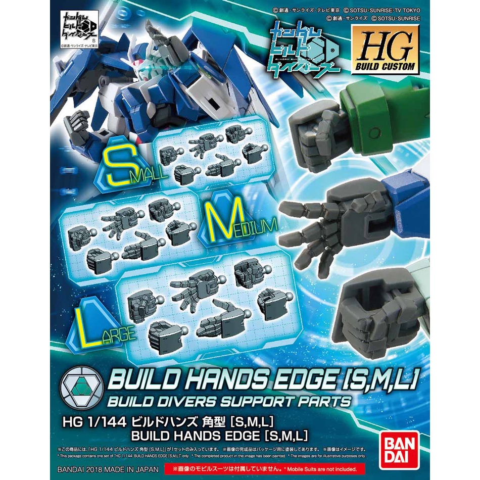 Mô Hình Phụ kiện Gundam Bandai HG 043 Build Hands Edge (S,M,L) 1/144 BC Build Divers [GDB] [BHG]