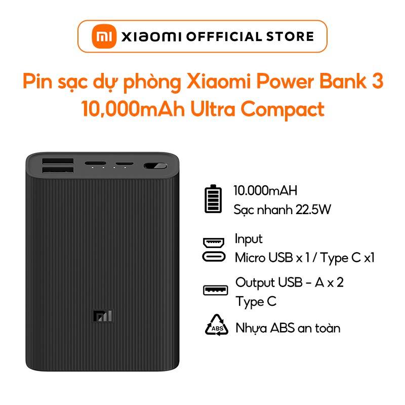 Pin sạc dự phòng Xiaomi Power Bank 3 Ultra Compact 10000 mAh |Công suất Tối đa 22.5W - Bảo hành 6 tháng