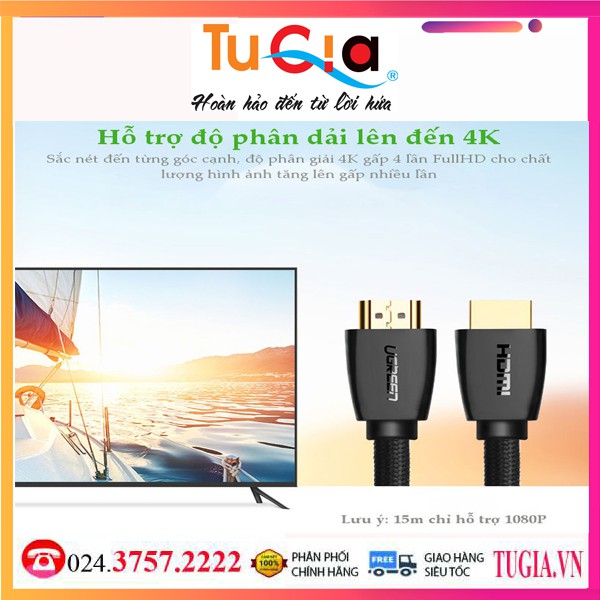 Cáp HDMI 1,5M Ugreen hd118 40409 chuẩn 2.0 hỗ trợ 3D 4K-Hàng Chính Hãng