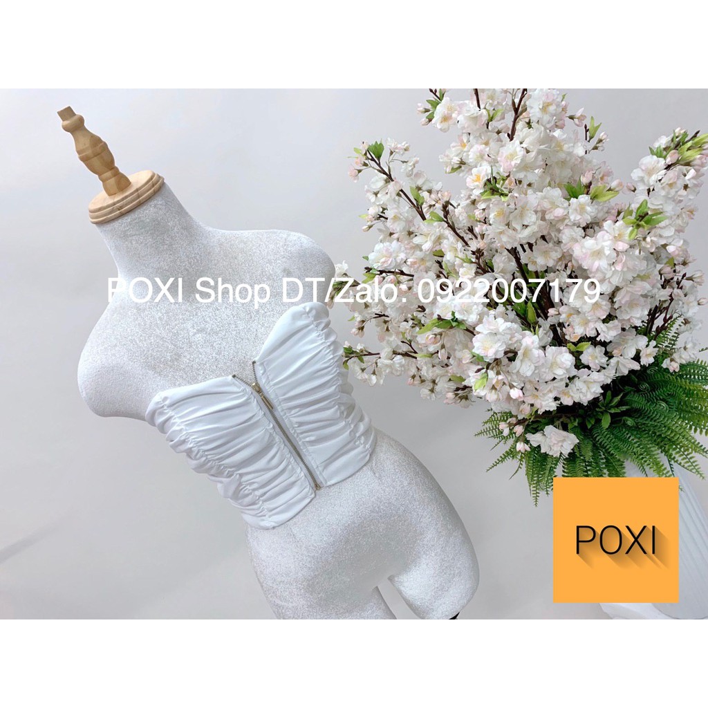 Áo Ống Nhún Thân Dây Kéo Đồng (TRẮNG)
