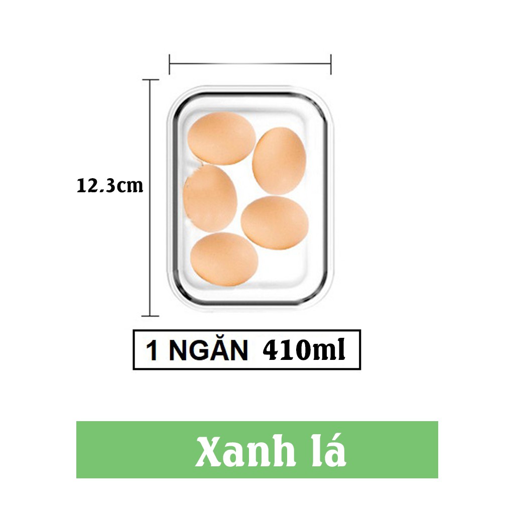 Bộ hộp cơm thủy tinh cường lực gồm 3 hộp thủy tinh 410ml không chia ngăn, Túi đựng và bộ đũa