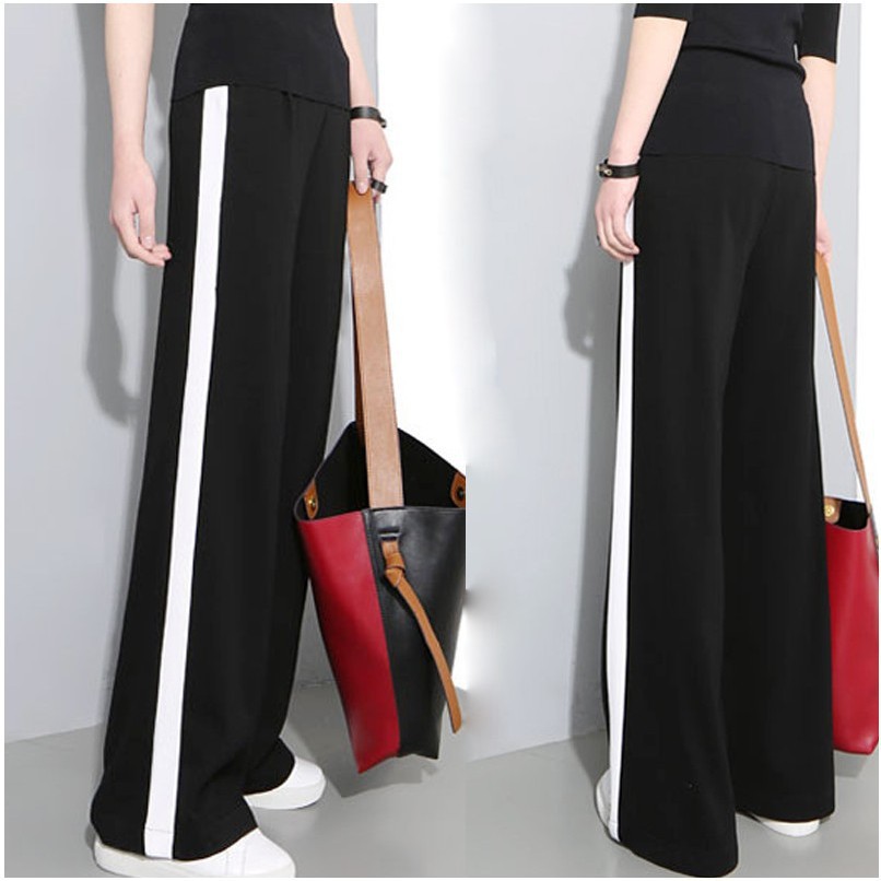 Quần dài ống rộng kẻ sọc hai bên thời trang cho nữ | BigBuy360 - bigbuy360.vn