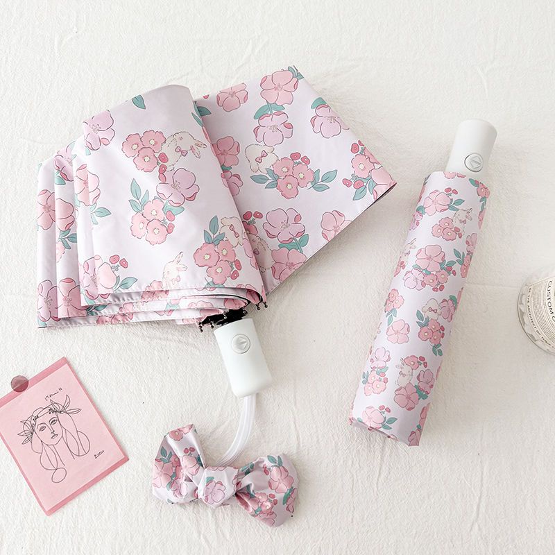 Dù Gấp Tự Động Chống Tia UV Hình Thỏ Hồng Dễ Thương