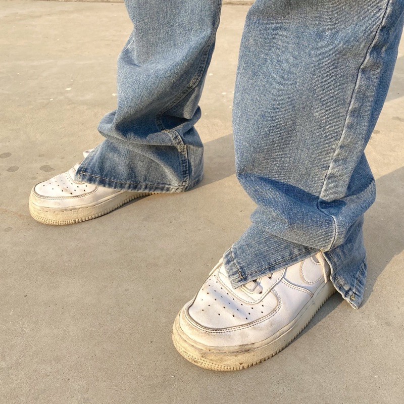 Jeans ống suôn xẻ gấu cạp cao  - Quần jean gấu xẻ phong cách J457