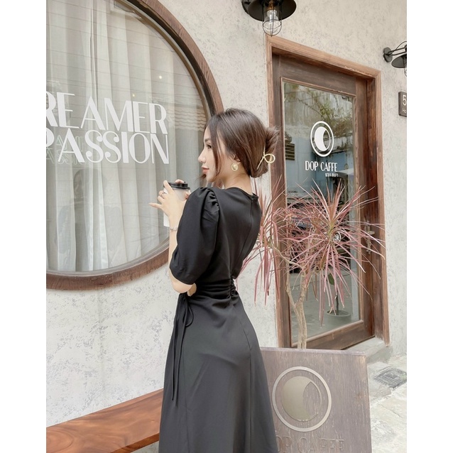 Đầm maxi tay phồng rút eo cutout eo | WebRaoVat - webraovat.net.vn