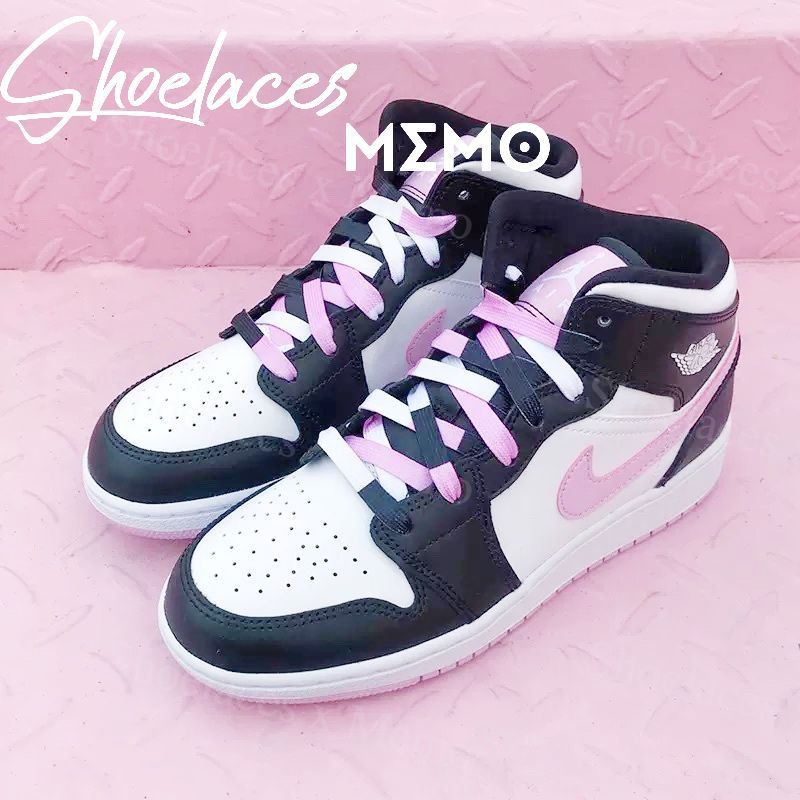 Dây Giày Custom AJ1 White Black Light Pink - Dây Phối Màu Đen Hồng Sáng Memo