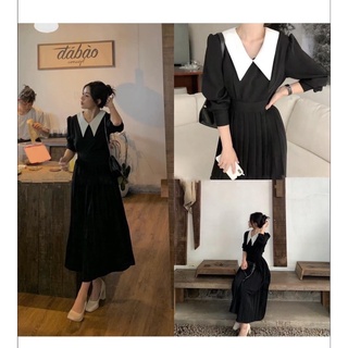 Đầm dập ly phối cổ trắng