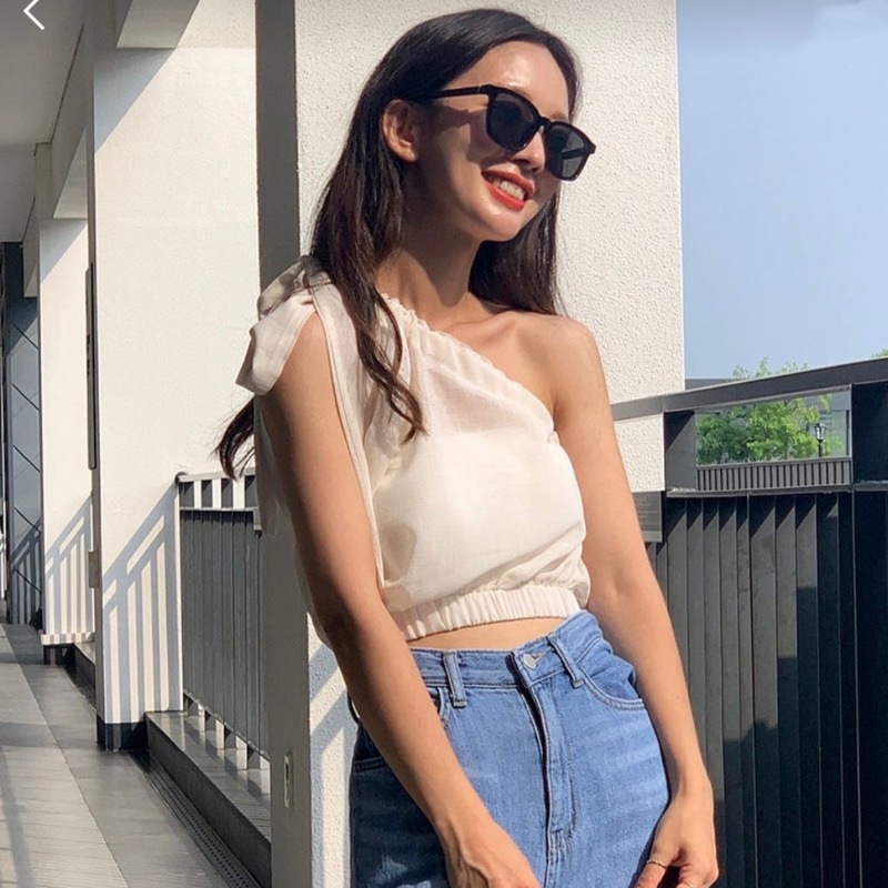 Áo Hai Dây Ngắn Màu Trơn Thắt Nơ Phong Cách Hàn Quốc Thời Trang Cho Nữ