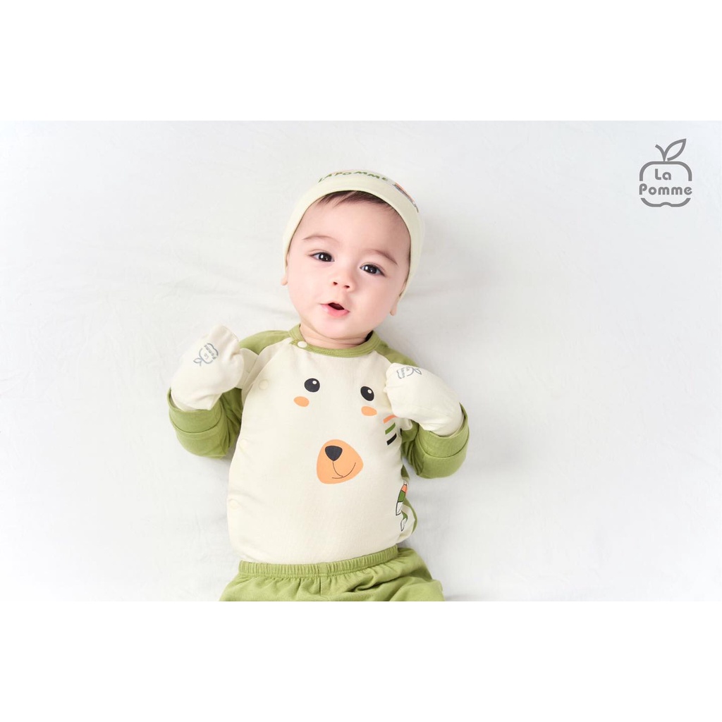 Bộ cài chéo cài giữa Body dài tay La Pomme sơ sinh modal cao cấp hải cẩu kẻ sọc bé trai bé gái SLD185 JL047 23001 15001