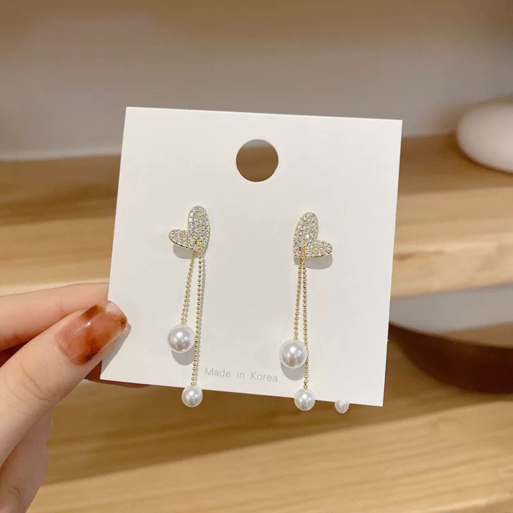 Bông Tai Mạ Bạc 925 Hình Trái Tim Đính Ngọc Trai Thời Trang Cho Nữ