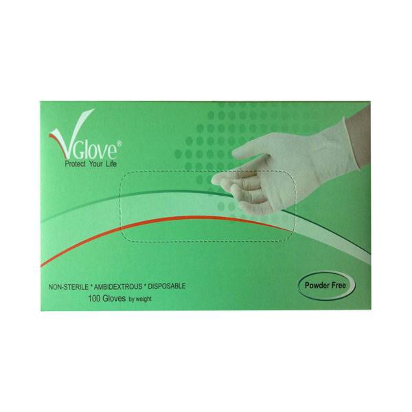 Găng tay không bột Vglove bao tay dùng trong chế biến thực phẩm, nấu ăn, thẩm mỹ, spa 2 màu trắng xanh hộp 100 cái