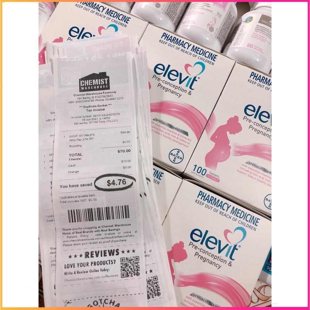 Elevit bầu Vitamin bầu Elevit úc có tem Chemist 100 viên Chuẩn air