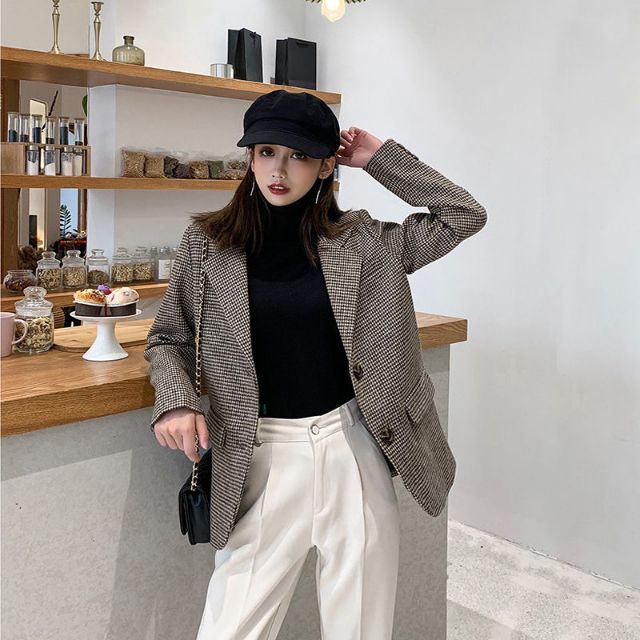 Blazer dáng xuông hoạ tiết zigzag, phong cách ulzzang Hàn Quốc | BigBuy360 - bigbuy360.vn
