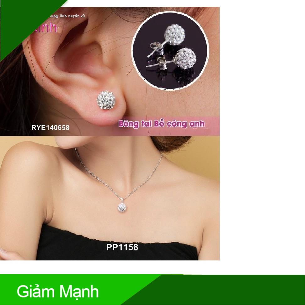 Combo Bộ dây chuyền liền mặt và Bông tai nữ bạc Ý S925 Bạc Xinh Huệ Ngân PP1158-RYE140658