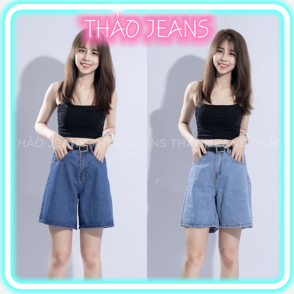 Quần Short Ngố Jean Lững Ống Rộng Lai Cuốn Phong Cách ULZZANG