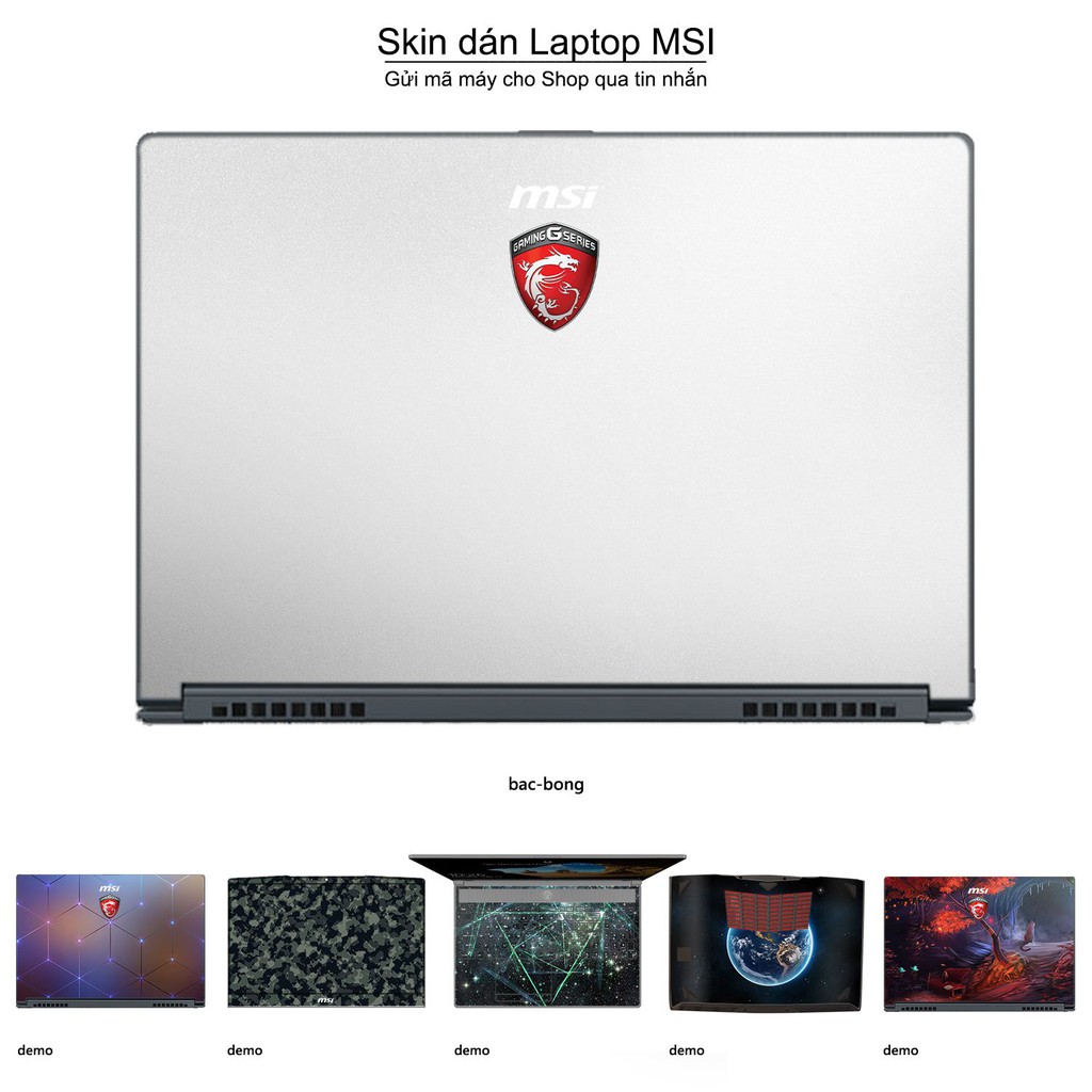 Skin dán Laptop MSI màu bạc bóng (inbox mã máy cho Shop)