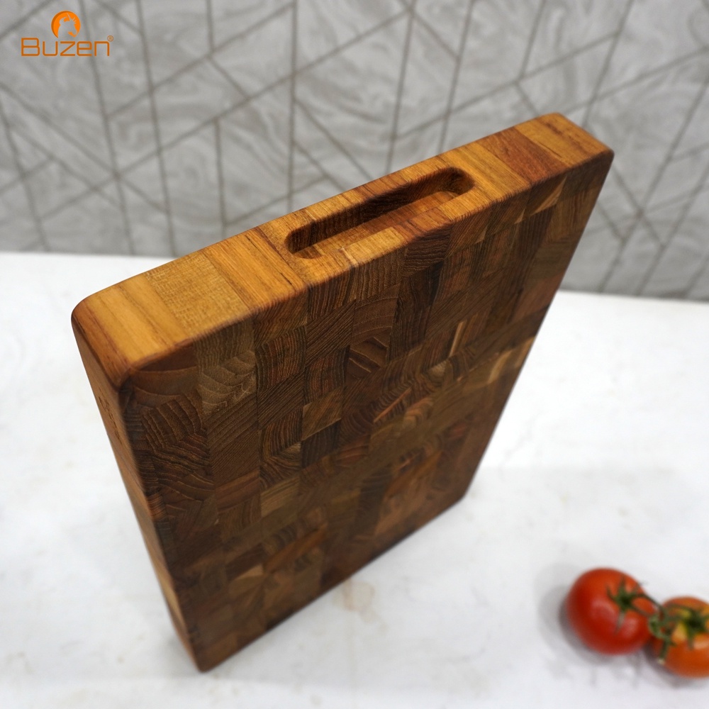 Thớt Gỗ Teak BUZEN Chữ Nhật Cỡ Trung 35x25x3.8cm - Thớt Gỗ Teak Cứng Không Sợ Mùn Không Mối Mọt Cong Vênh