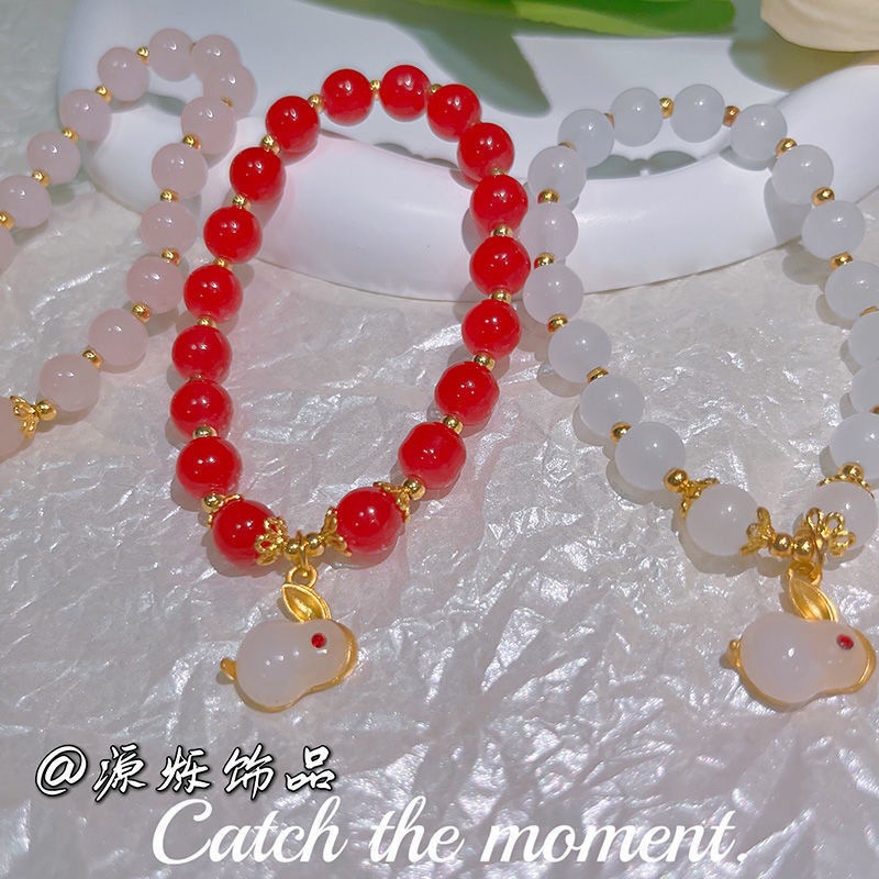 Vòng Tay Thỏ Đá Ngọc Bích Phong Cách Hetian Yu Phong Cách Mới 2022