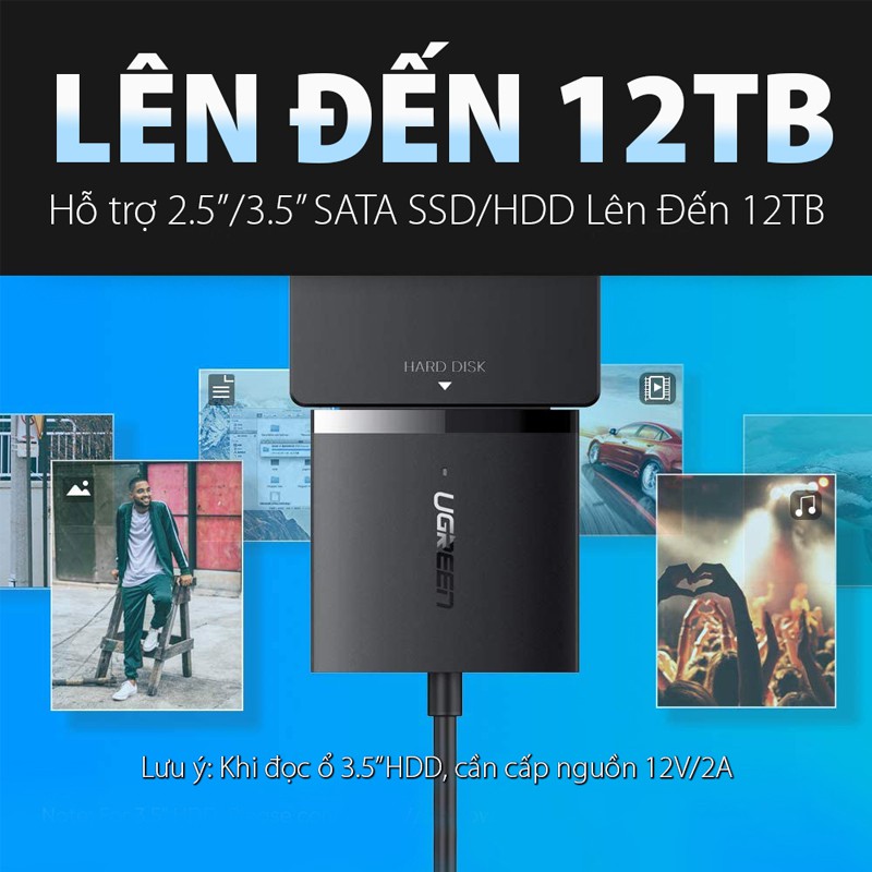 USB 3.0 to SATA Ugreen 60561 hỗ trợ đọc ổ HDD/SSD, 2.5”/3.5” | BigBuy360 - bigbuy360.vn