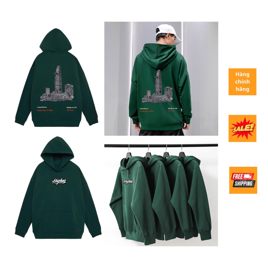 Áo Hoodie xanh rêu phù hợp nam nữ giá rẻ