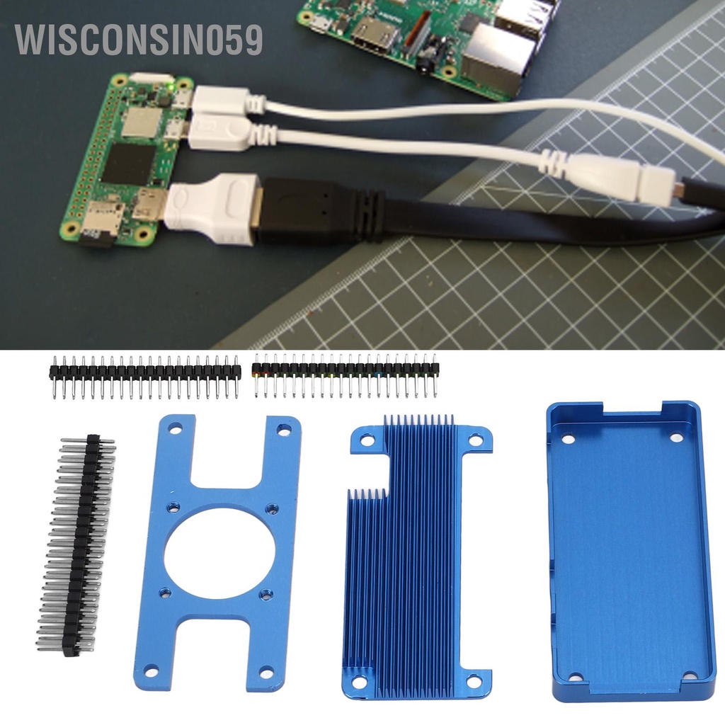Wisconsin059 Vỏ máy vi tính nhôm CNC Làm mát thụ động V3 cho Raspberry Pi Zero 2W Blue