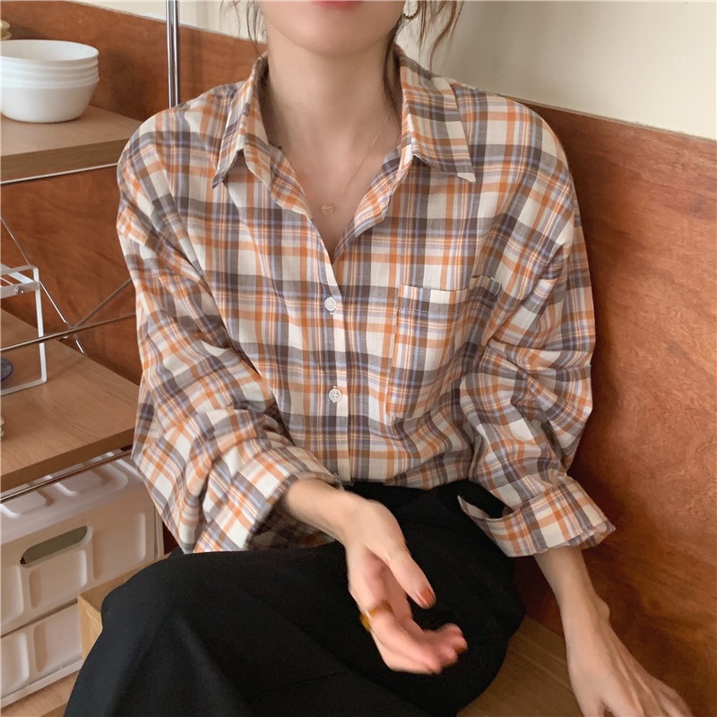 Áo sơ mi PEPPERMINT 46199 tay dài họa tiết kẻ sọc trẻ trung thời trang