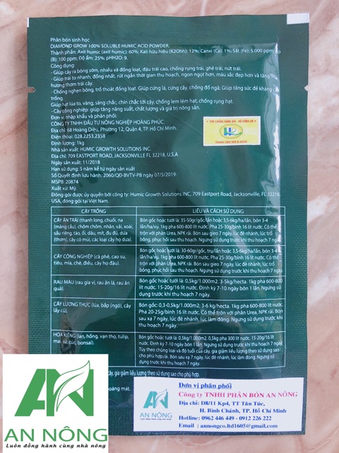 Humic Axit nhập khẩu Mỹ - có tem chống hàng giả (gói 20g)