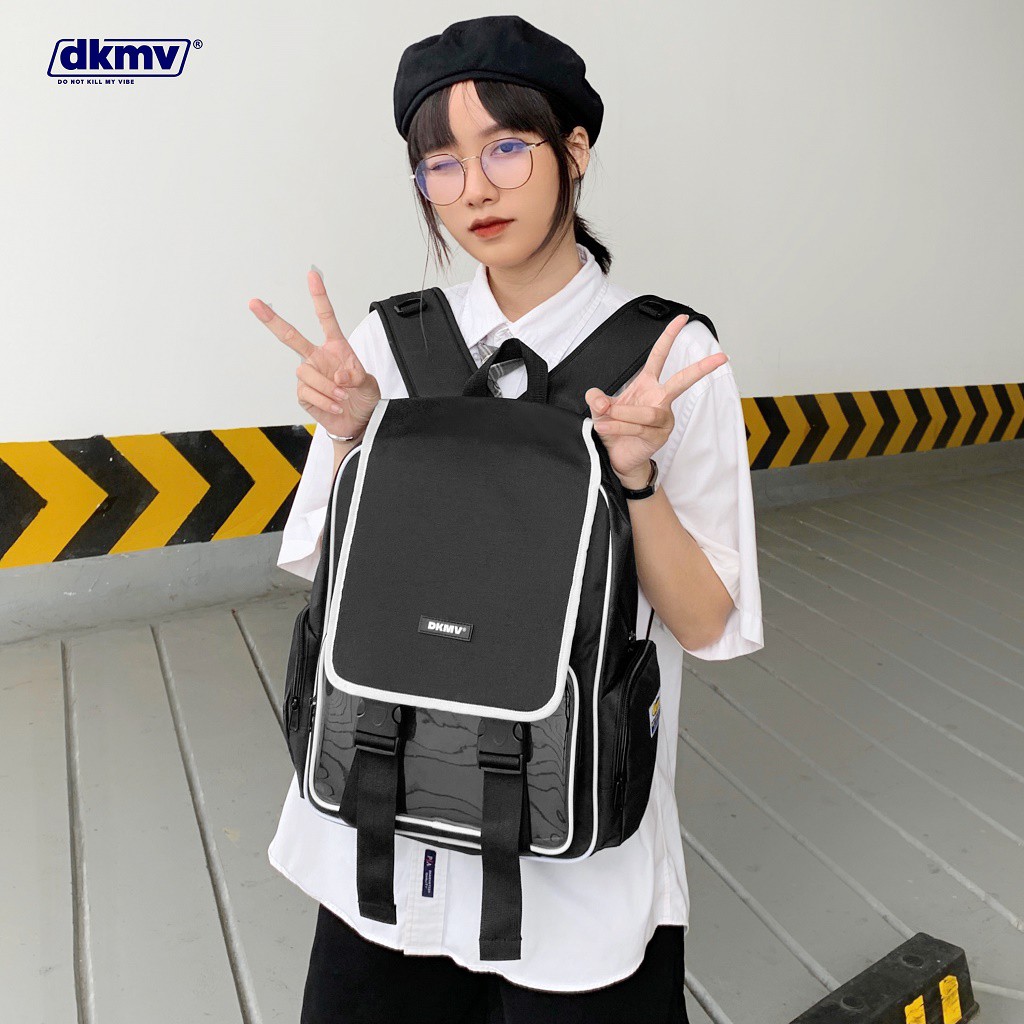 Balo nữ đi học màu đen thời trang canvas - DKMV Highlight Backpack