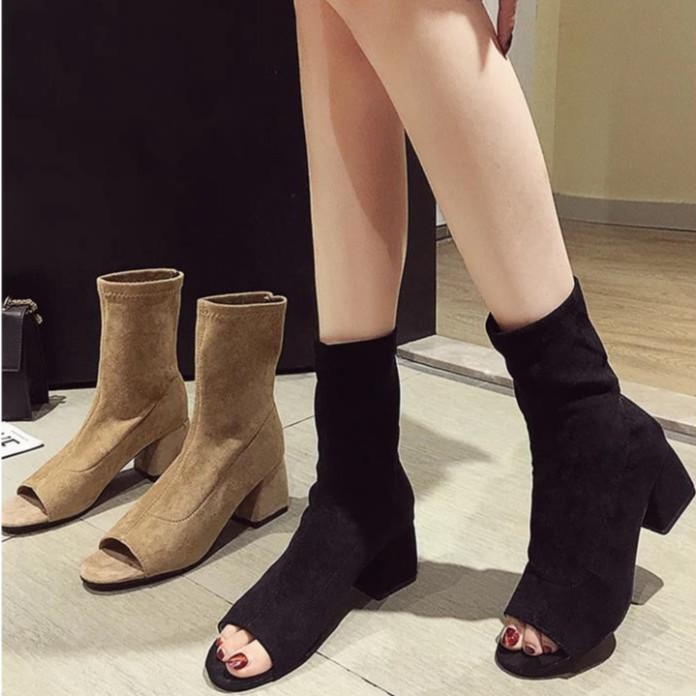 [Boot nữ Lửng Hở Mũi Chất Da Lộn][boots nữ lửng hở mũi da lộn]