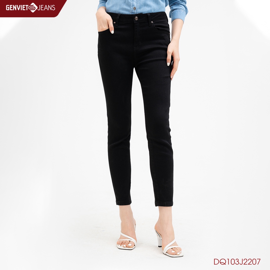 Quần Jeans Nữ Trơn Dáng Ôm Skinny Chất Bò Mềm Cao Cấp Basic Genviet DQ103J2207