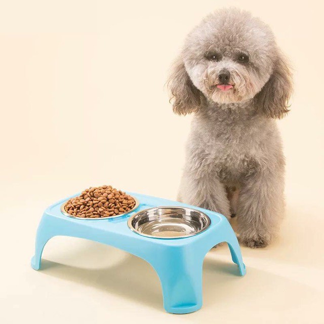 Bàn ăn kèm 2 khay inox đựng thức ăn cho thú cưng😘😘