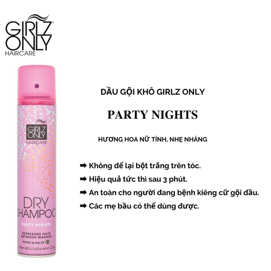Dầu Gội Khô Girlz Only dry shampoo Party Nights / Dawn 'Til Dusk / Dazzling Volume / No Residue Nude 100ml, 200ml