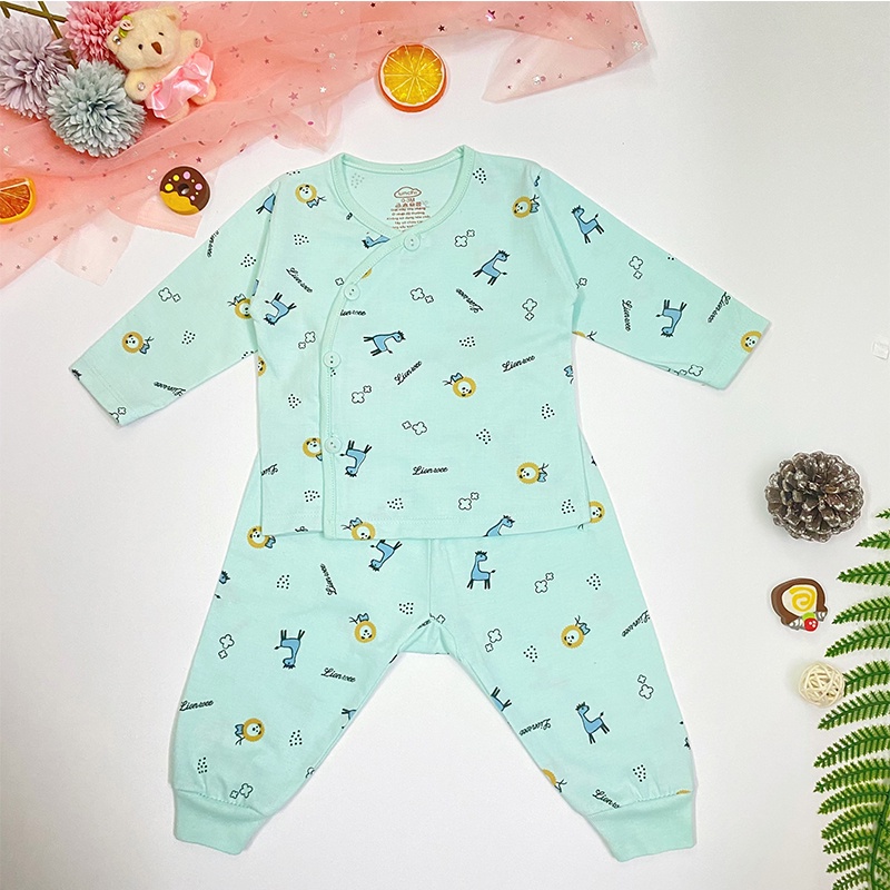 Bộ Dài Tay Cho Bé Sơ Sinh Khuy Lệch In Họa Tiết 3-9kg BR54 _ B2