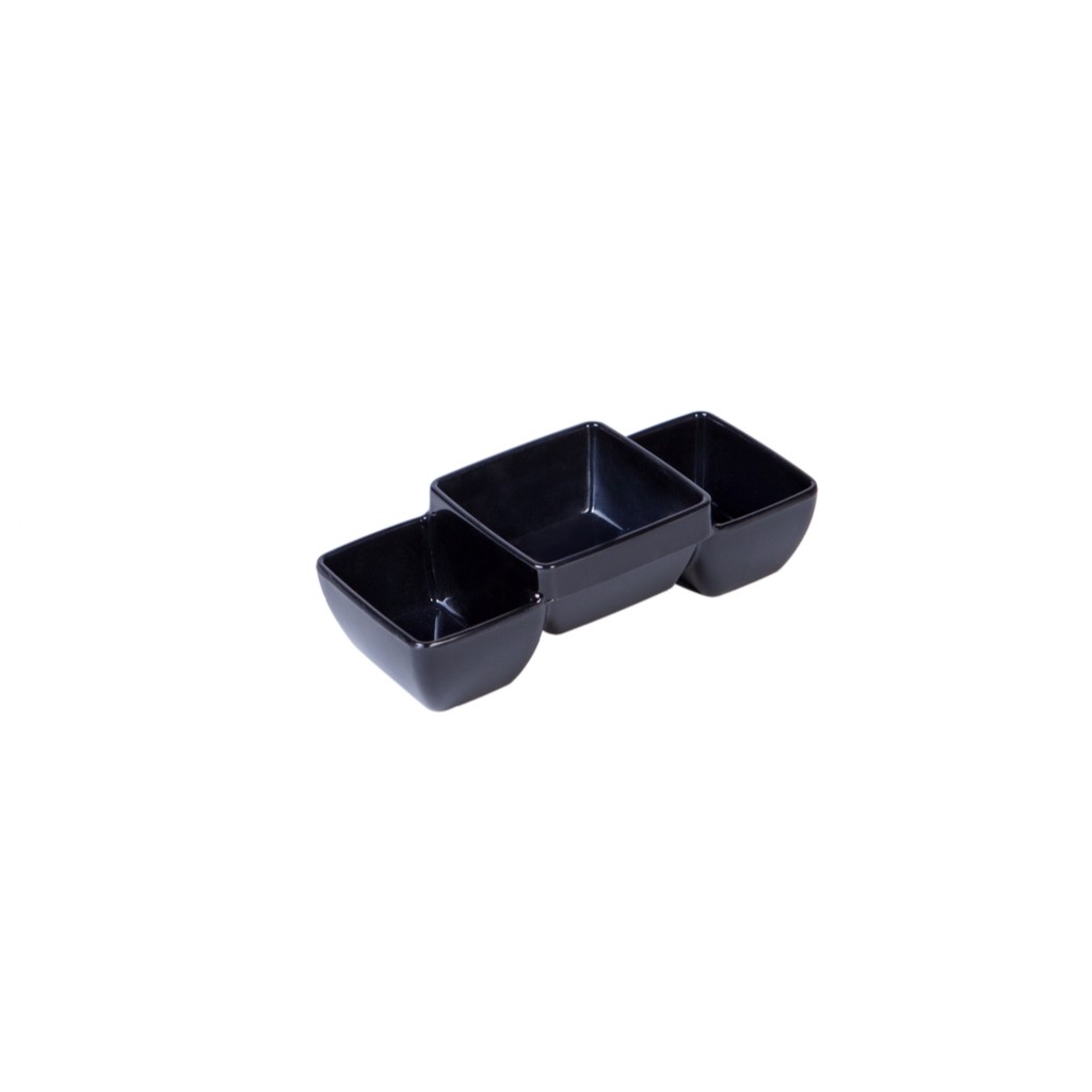 Khay nước chấm, chén nước chấm 3 ngăn nhựa Melamine màu đen/nâu/trắng (C107)