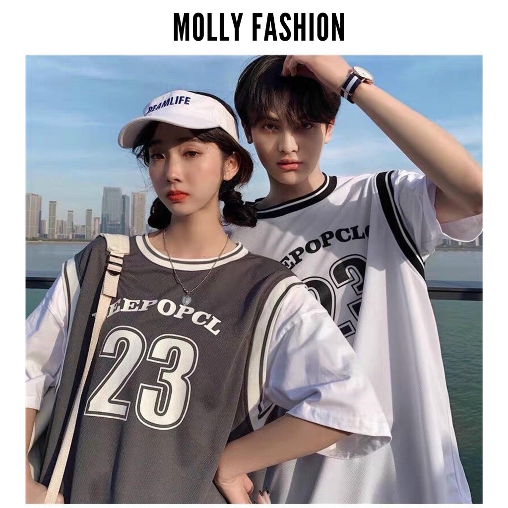 Áo thun tay lỡ Unisex form rộng Bóng rổ phối tay DEEPOPCL 23 Freesize dành cho nam nữ Molly Fashion