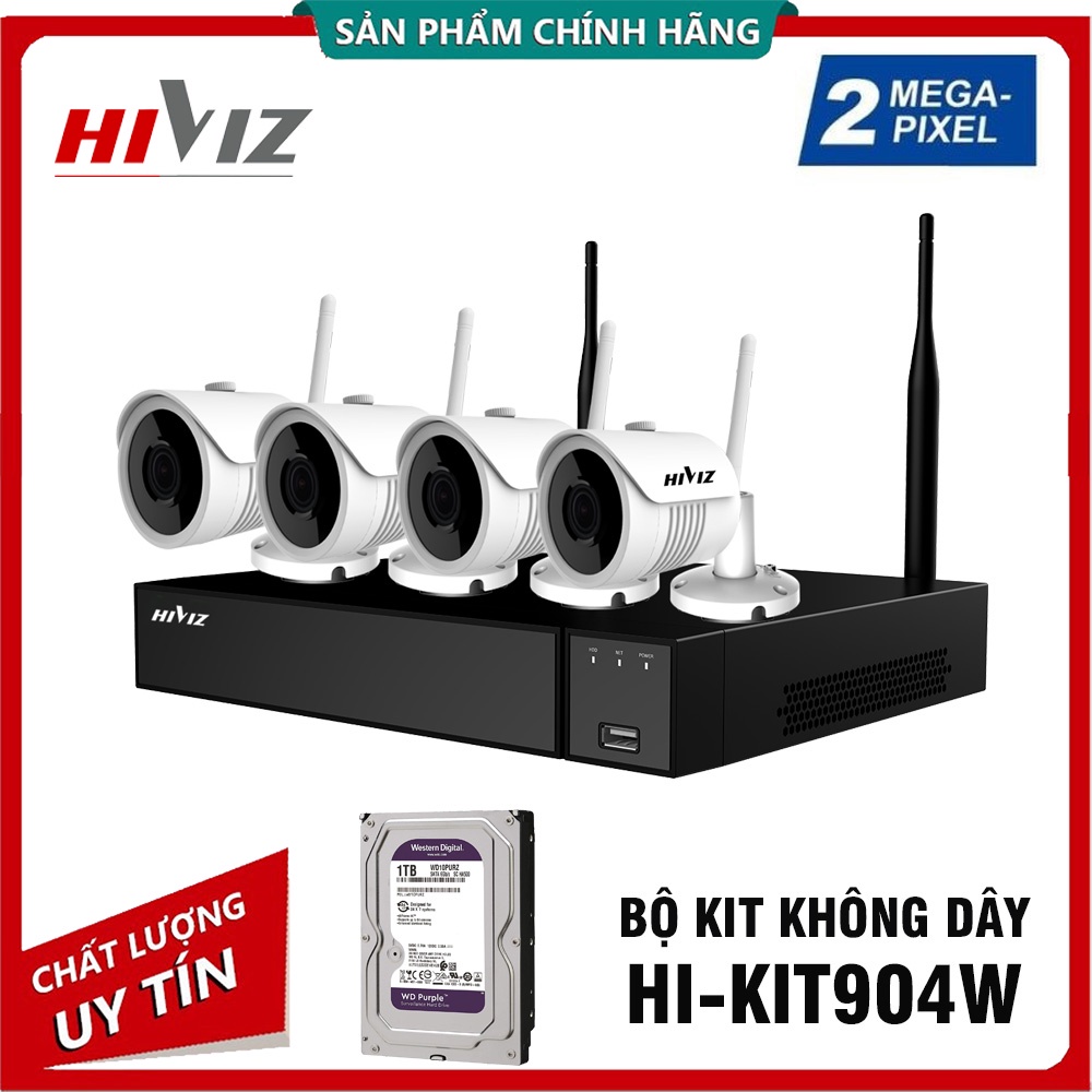BỘ KIT WIFI HIVIZ HI-KIT904W 2.0MP 9 KÊNH - Đủ bộ 4 mắt than trụ vỏ kim loại 2.0mp, đủ phụ kiện lắp đặt - CHÍNH HÃNG