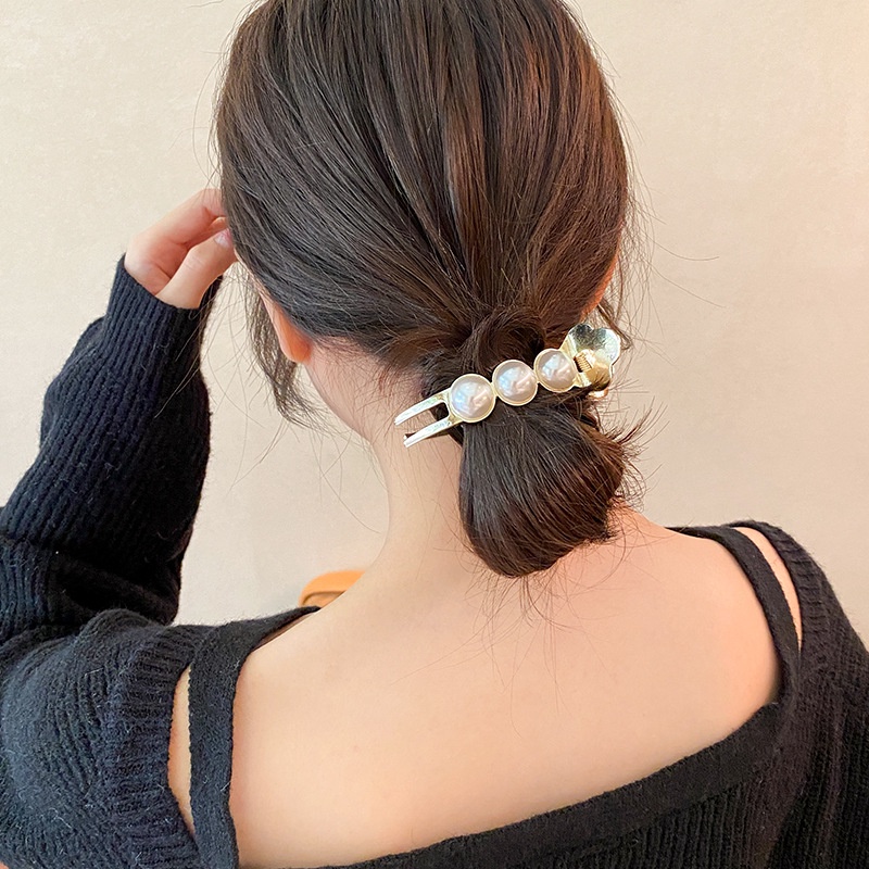 Kẹp Tóc Hình Cá Mập Đính Ngọc Trai Giả Bằng Kim Loại Thời Trang Thu Đông 2022 Cho Nữ