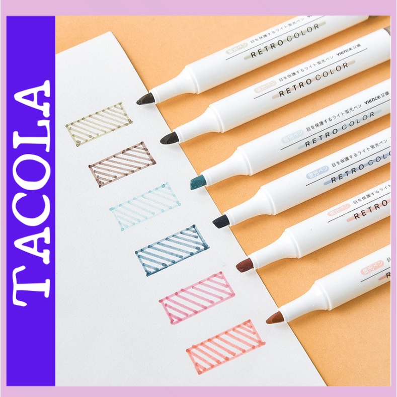 Bút dạ quang 6 màu highlight pastel TACOLA, bút đánh dấu nhớ dòng cute nhiều màu marker dễ thương BD01