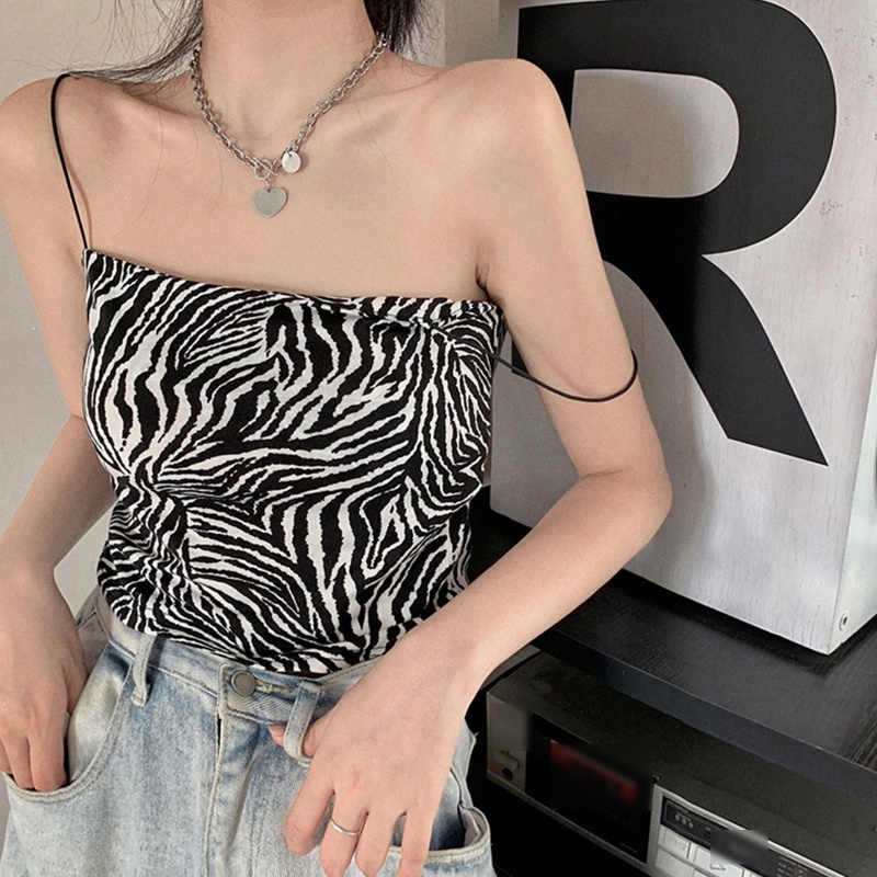 Áo Croptop Hai Dây In Họa Tiết Ngựa Vằn Đơn Giản Thời Trang Mùa Hè