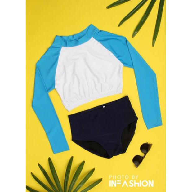 Áo bơi tay dài nữ phối 2 màu infashion ་ | BigBuy360 - bigbuy360.vn
