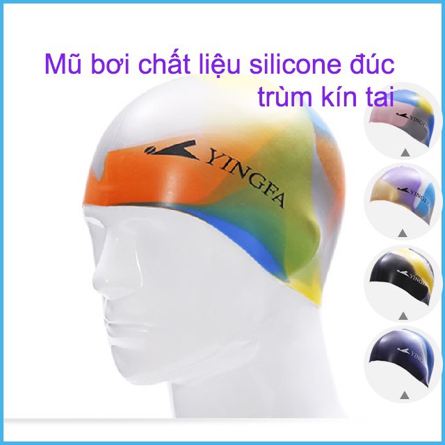 Mũ bơi Yingfa sắc mầu thời trang trùm tai