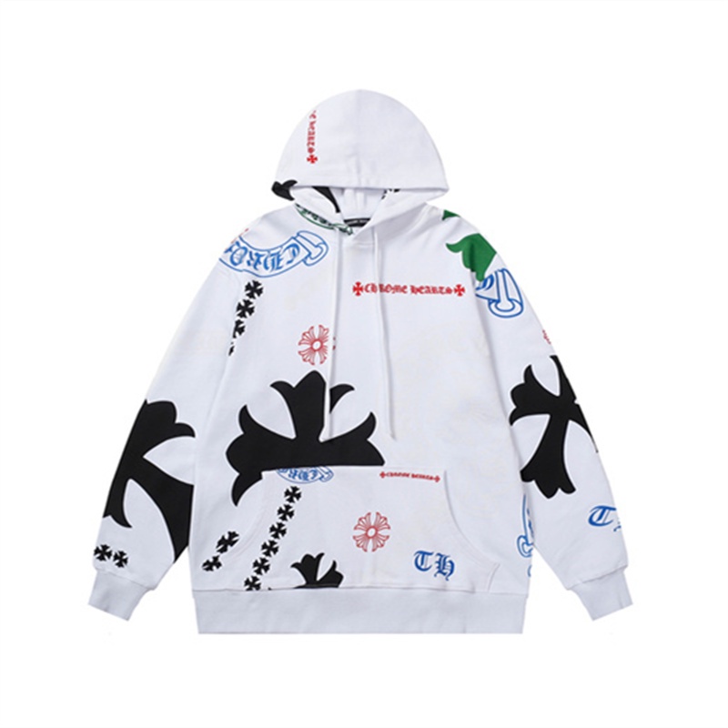 Áo Hoodie Thể Thao Bằng cotton Tay Dài In Chữ Thập Màu chrome hearts Phong Cách unisex plus size m-xxl