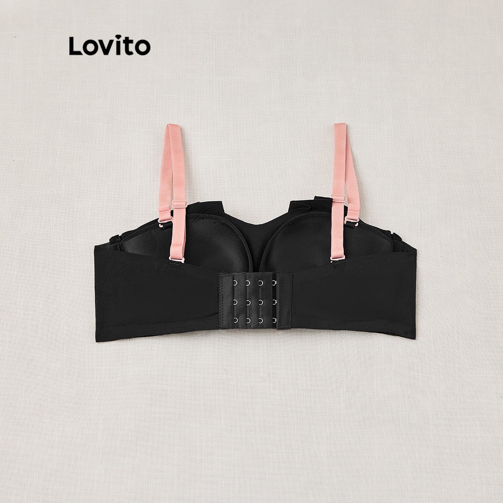 Áo lót Lovito nâng ngực không gọng phối nơ có miếng đệm không thể tháo rời L233L085 (màu đen / xanh lá / trắng)