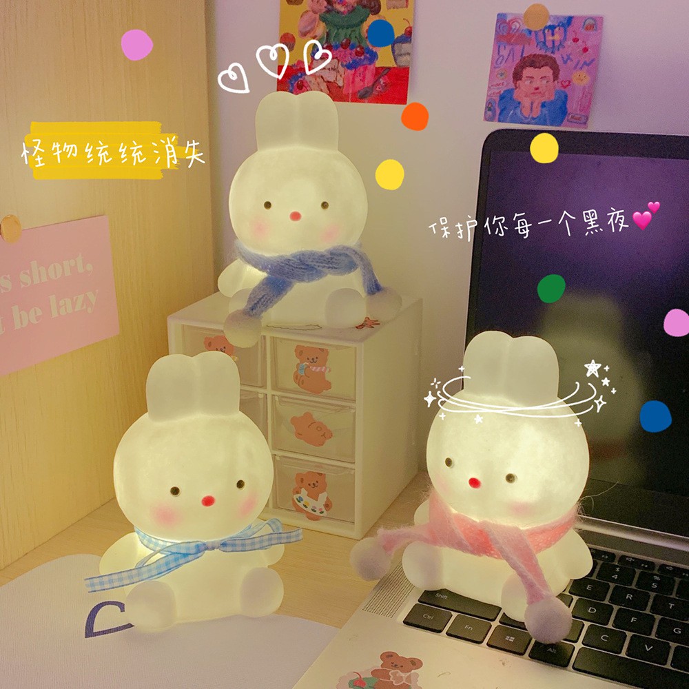 Đèn ngủ/ Đèn trang trí LED chú thỏ hồng dễ thương xinh xắn trang trí bàn học